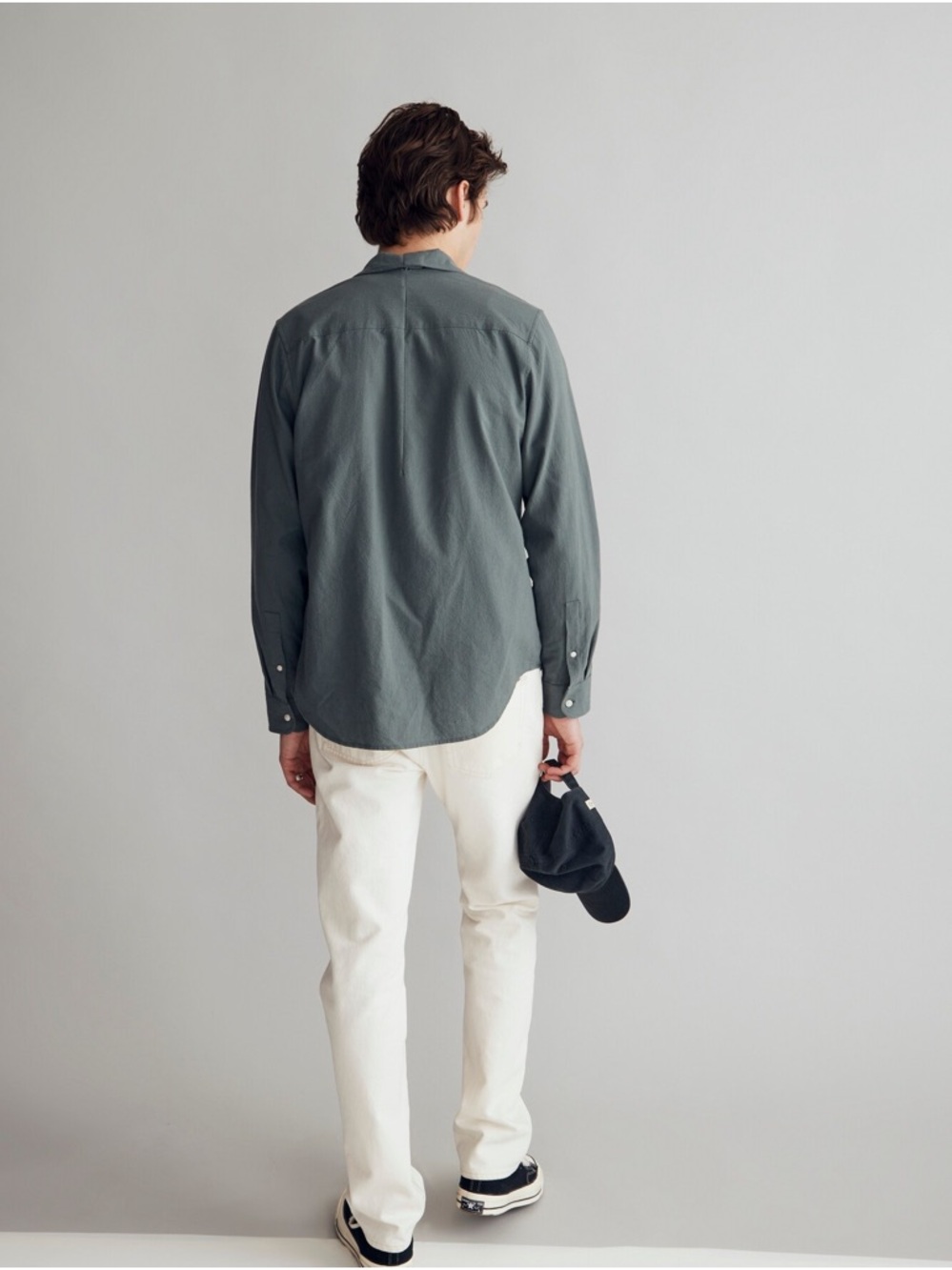 Madewell Mens Crinkle Cotton Perfect Long-Sleeve Shirt in Architect Green - Picture 3 of 12
